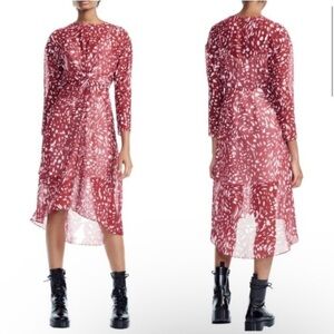 Maje Asymmetrical Twist Front Midi Dress Red White FR 3 US Large Contemporary